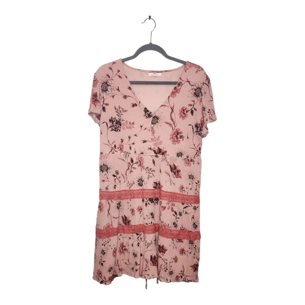 Maurices Pink Floral Lace Trim Baby doll Dress Size M - Picture 6 of 11
